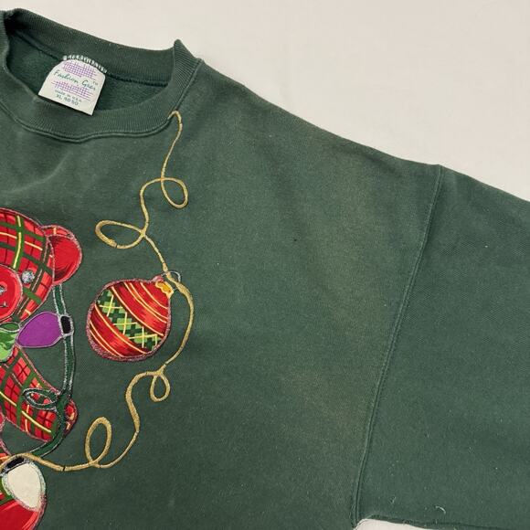 Vtg Christmas Plaid Teddy Bear XL Sweatshirt Puff Paint Holiday 80s 90s Grandma - Picture 8 of 9